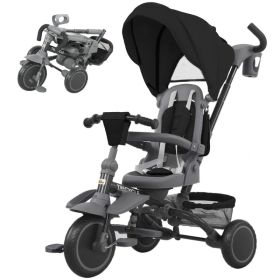 6 in 1 Toddler Tricycle for 1-5 Years Old with Push Handle, Removable Canopy, Rotatable Seat, Black