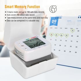 1Pc Blood Pressure Monitor Wrist Digital High Blood Pressure Cuff Heartbeat Tester With 90x2 Reading Memory 2In LCD Screen Storage Box (Option: White)