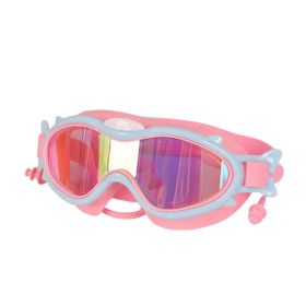 Kids Swim Goggles With Ear Plugs UV Protection Anti-Fog Leak Proof Wide View Pool Swimming Goggles (Option: Pink BlueRim)