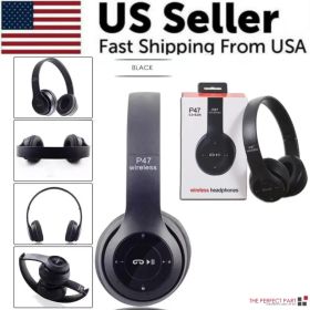 Wireless Bluetooth 5.0 Headphones Headset Over-Ear FM Radio MIC Foldable TF Card (Option: Black)
