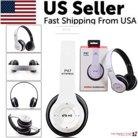 Wireless Bluetooth 5.0 Headphones Headset Over-Ear FM Radio MIC Foldable TF Card (Option: White)
