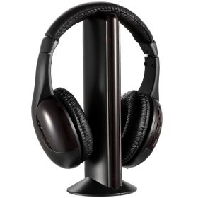 Wireless RF Headphones HiFi Over Ear Headsets RF Transmitter Receiver With MicY-shaped Cable Monitoring Earphone 98.4ft Range For TV Radio CD (Option: Black)